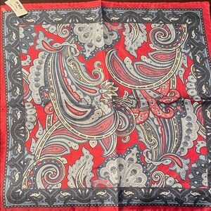100% silk Jo’s A Bank Red Paisley Silk-Look pocket scarf